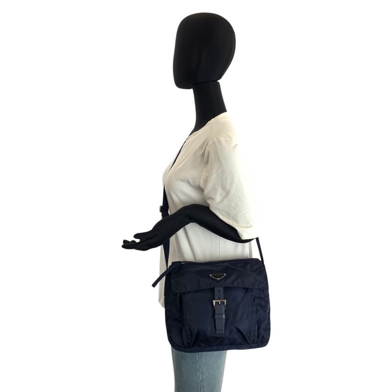 Prada Tessuto Navy Silver Nylon Leather Backpack