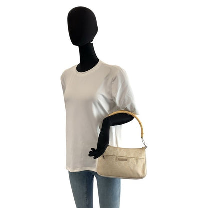 Gucci Bamboo Beige Silver GG Canvas Leather 001 Handbag