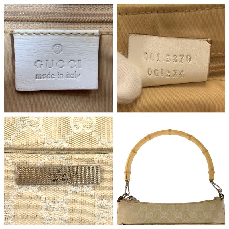 Gucci Bamboo Beige Silver GG Canvas Leather 001 Handbag
