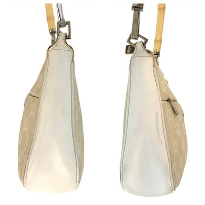 Gucci Bamboo Beige Silver GG Canvas Leather 001 Handbag