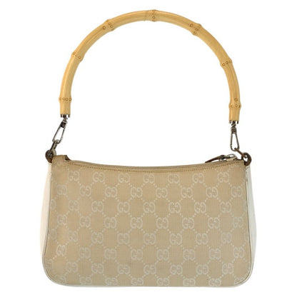 Gucci Bamboo Beige Silver GG Canvas Leather 001 Handbag