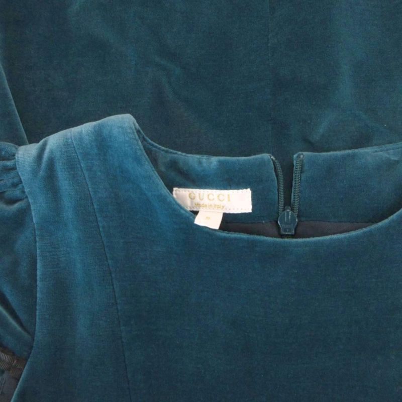 Gucci Velour Dress Logo Ribbon Green