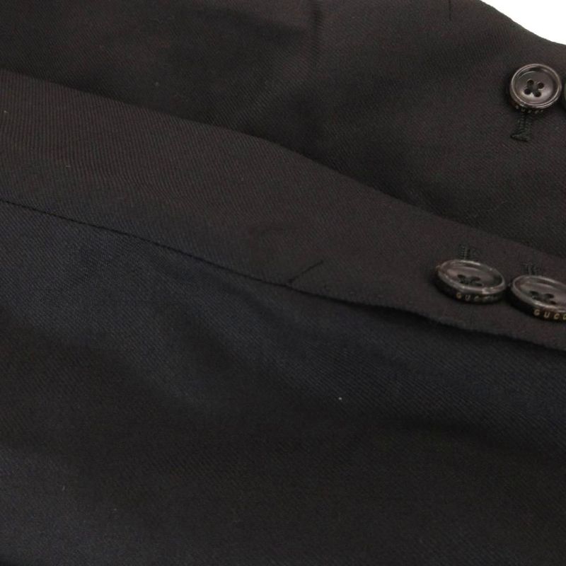 Gucci Tered Jacket Blue Leather Business Wool 44 Black