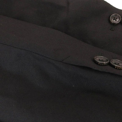 Gucci Tered Jacket Blue Leather Business Wool 44 Black