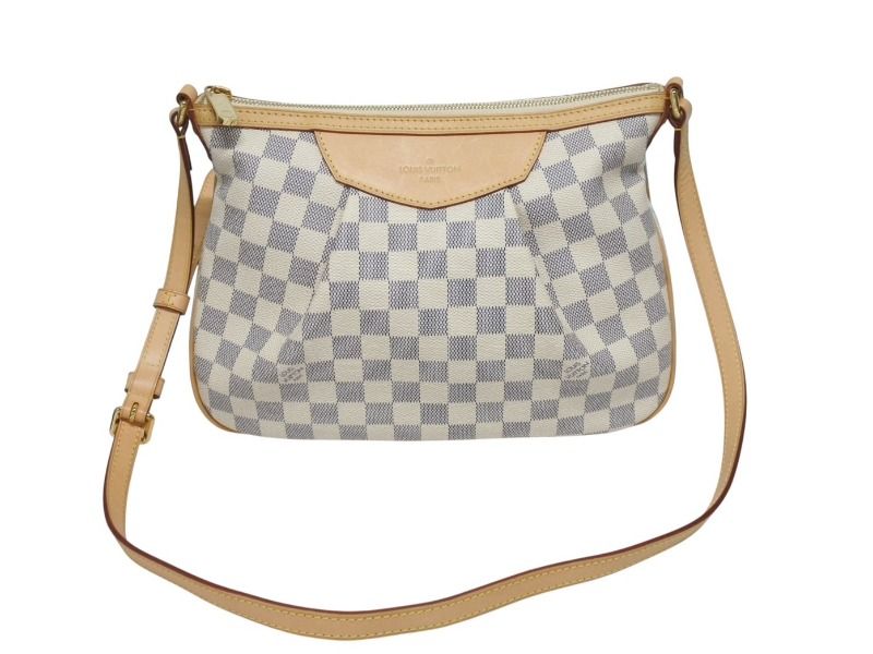 Louis Vuitton Siracusa PM Shoulder Bag Damier Azur Canvas White Beige