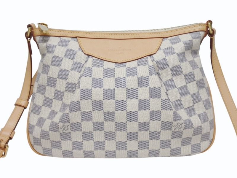 Louis Vuitton Siracusa PM Shoulder Bag Damier Azur Canvas White Beige — view 2