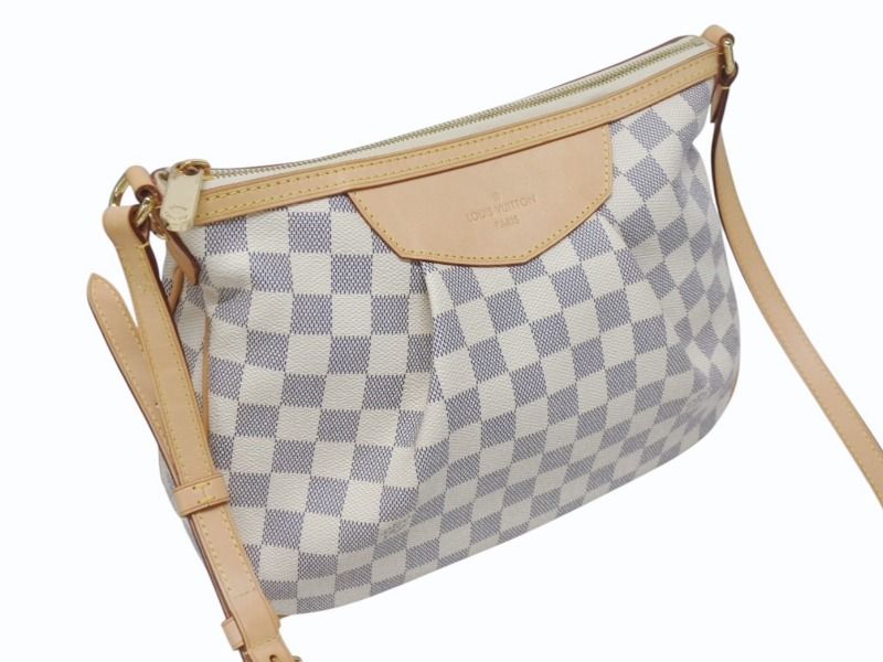 Louis Vuitton Siracusa PM Shoulder Bag Damier Azur Canvas White Beige — view 4