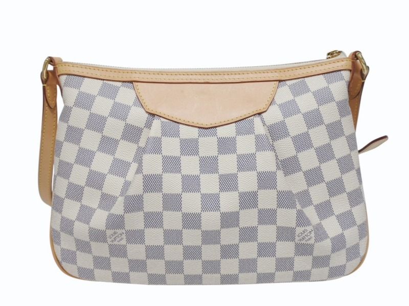 Louis Vuitton Siracusa PM Shoulder Bag Damier Azur Canvas White Beige — view 3