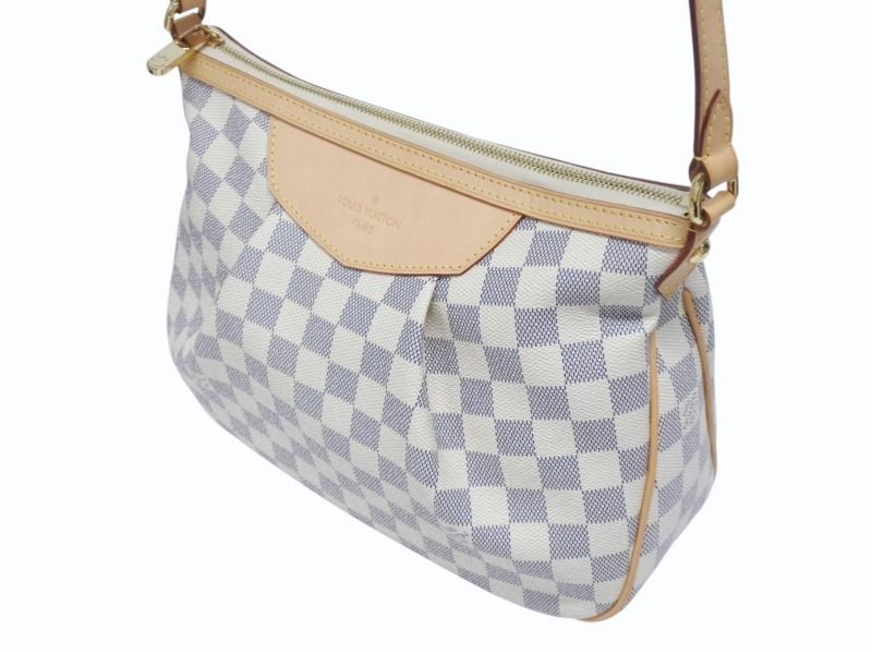 Louis Vuitton Siracusa PM Shoulder Bag Damier Azur Canvas White Beige — view 5
