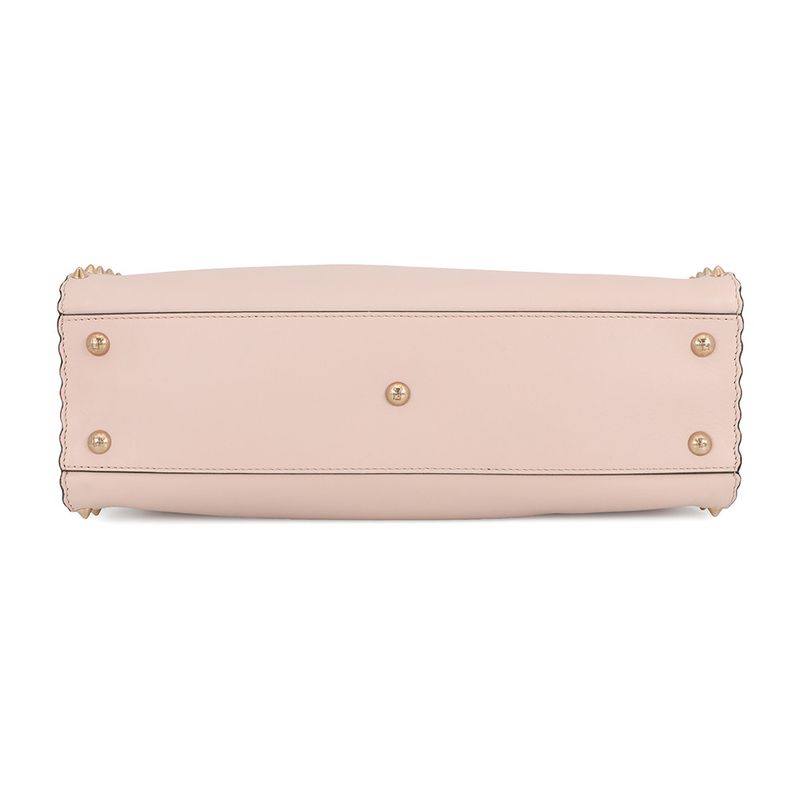 Fendi Peekaboo Regular Leather Studs 2-Way Shoulder Bag Pink Beige