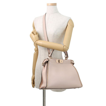 Fendi Peekaboo Regular Leather Studs 2-Way Shoulder Bag Pink Beige