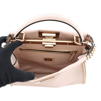 Fendi Peekaboo Regular Leather Studs 2-Way Shoulder Bag Pink Beige