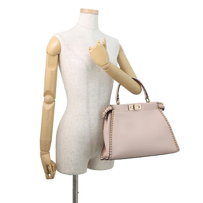 Fendi Peekaboo Regular Leather Studs 2-Way Shoulder Bag Pink Beige