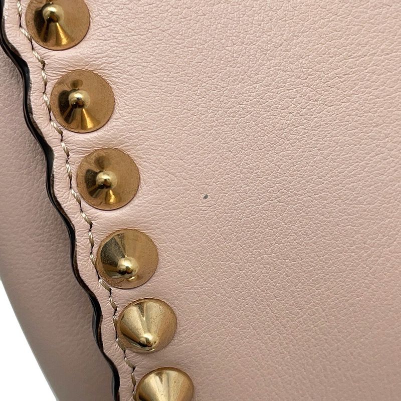 Fendi Peekaboo Regular Leather Studs 2-Way Shoulder Bag Pink Beige