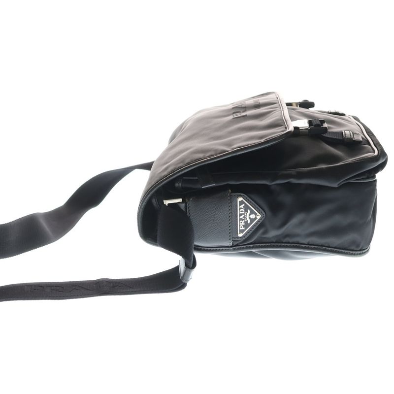 Prada Logo Jacquard Shoulder Bag Black Leather