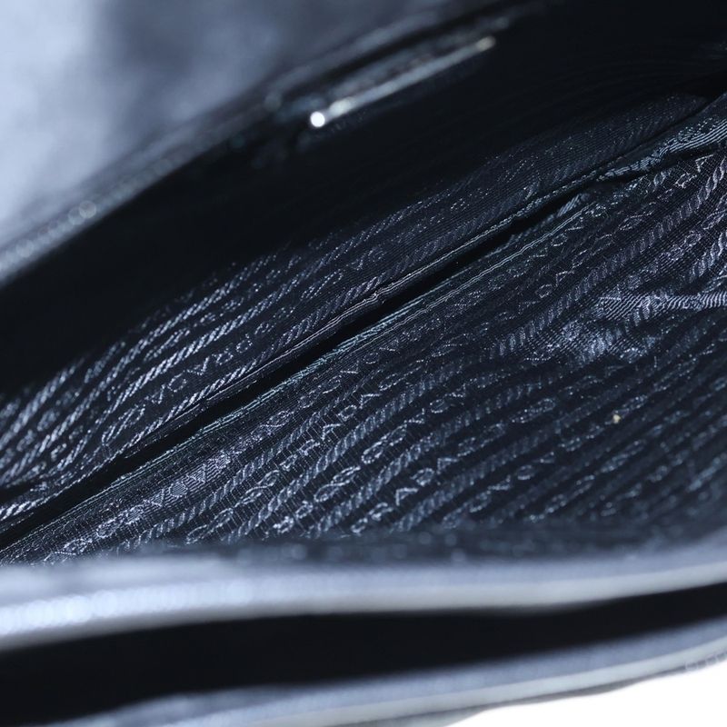 Prada Logo Jacquard Shoulder Bag Black Leather