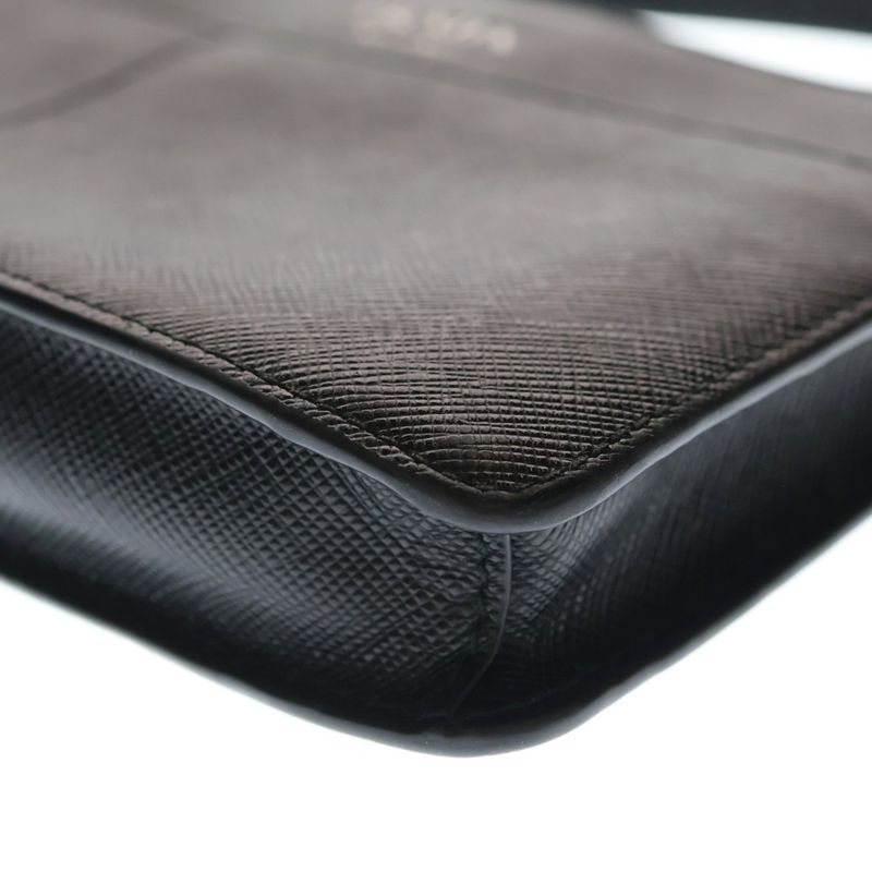 Prada Shoulder Back Saffiano Mini Bag Black Leather Silver