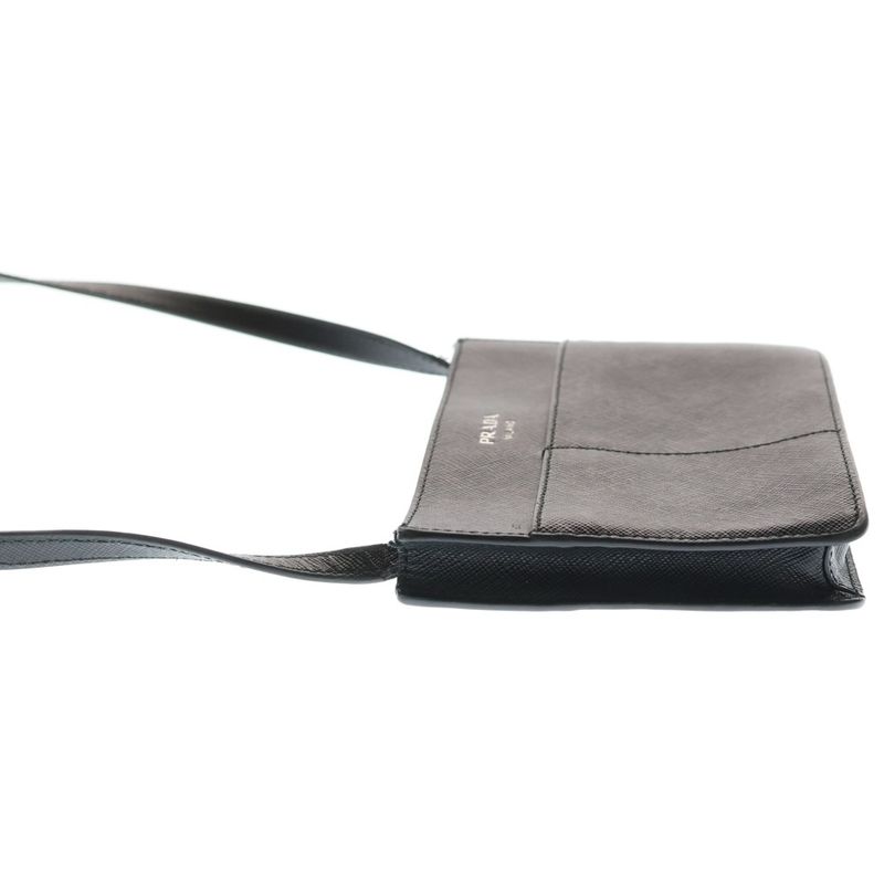 Prada Shoulder Back Saffiano Mini Bag Black Leather Silver