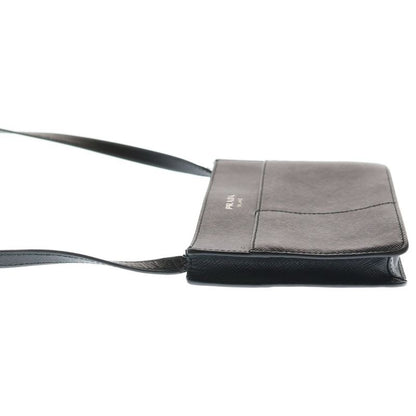 Prada Shoulder Back Saffiano Mini Bag Black Leather Silver