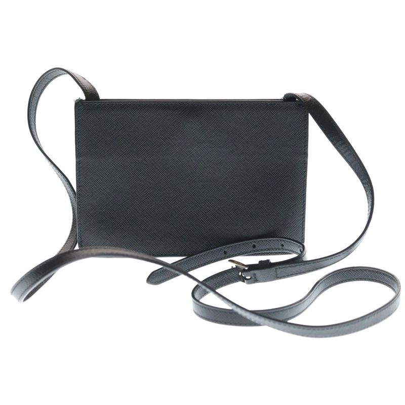 Prada Shoulder Back Saffiano Mini Bag Black Leather Silver