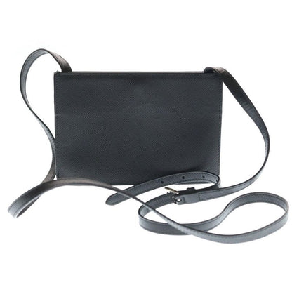 Prada Shoulder Back Saffiano Mini Bag Black Leather Silver