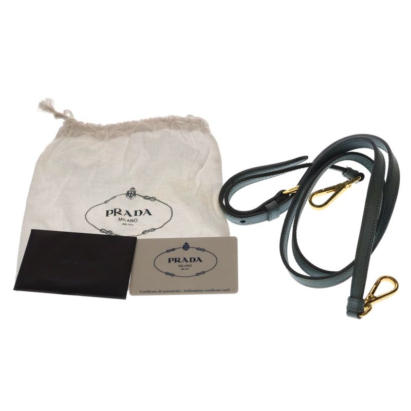 Prada Tote 2-Way Shoulder Bag Beige Light Blue Canvas Saffiano