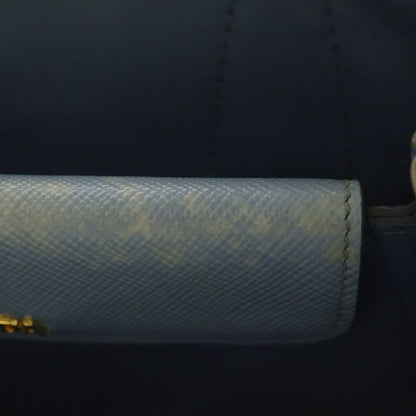 Prada Tote 2-Way Shoulder Bag Beige Light Blue Canvas Saffiano