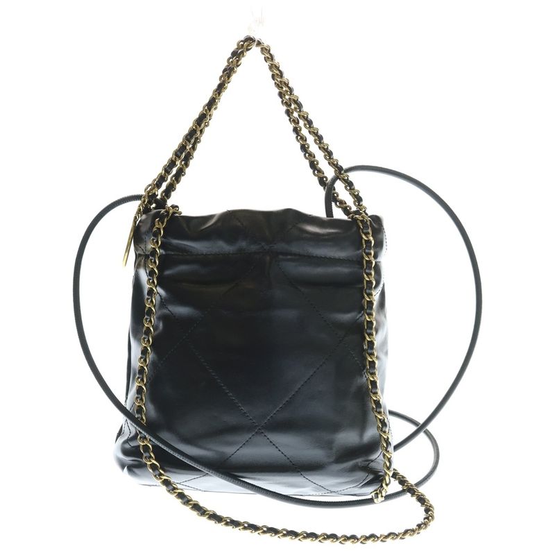 Chanel 22 Mini CC Logo Shiny Calfskin Leather Chain Shoulder Bag Black