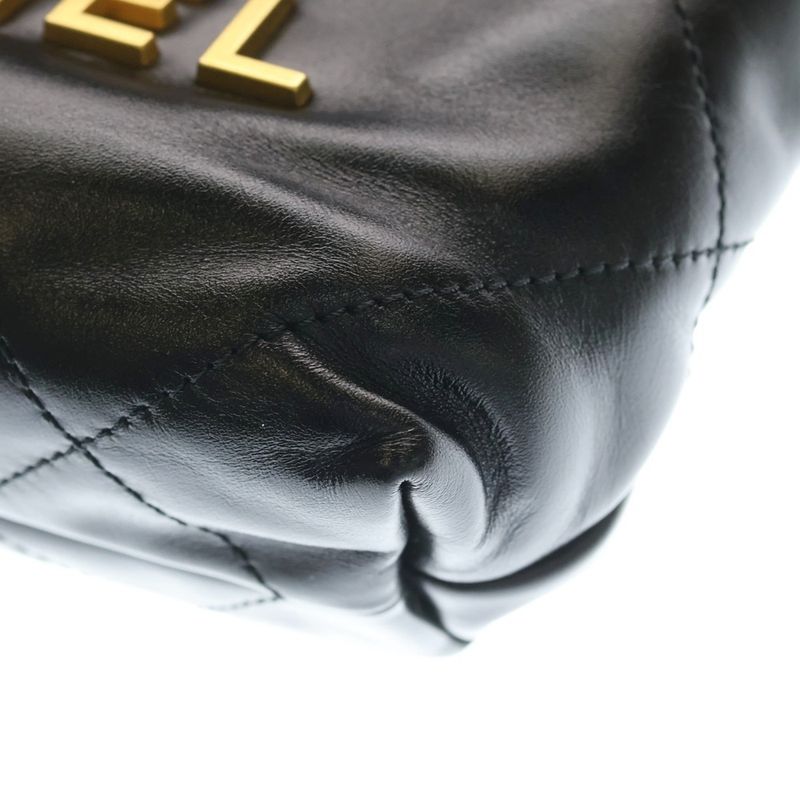 Chanel 22 Mini CC Logo Shiny Calfskin Leather Chain Shoulder Bag Black