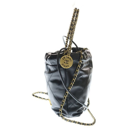Chanel 22 Mini CC Logo Shiny Calfskin Leather Chain Shoulder Bag Black