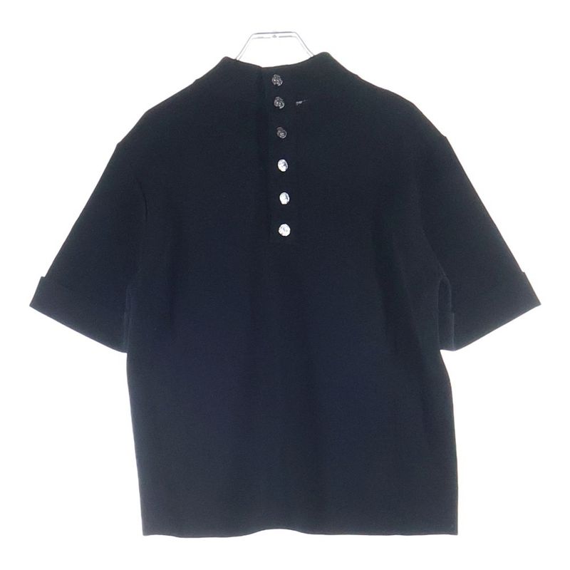 Chanel Lion Button High Neck Short Sleeve Knit Top Black Flat