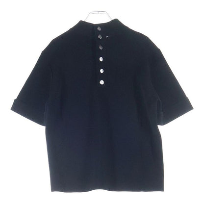 Chanel Lion Button High Neck Short Sleeve Knit Top Black Flat