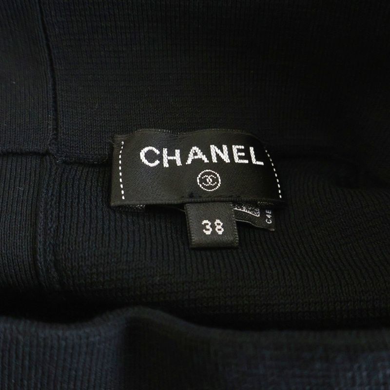 Chanel Lion Button High Neck Short Sleeve Knit Top Black Flat