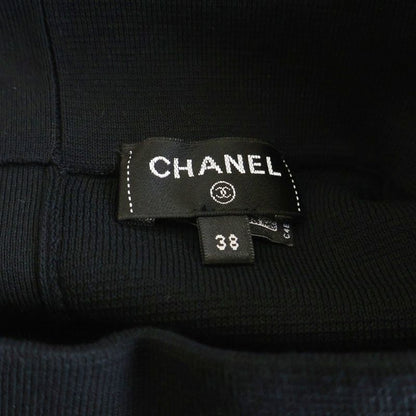 Chanel Lion Button High Neck Short Sleeve Knit Top Black Flat