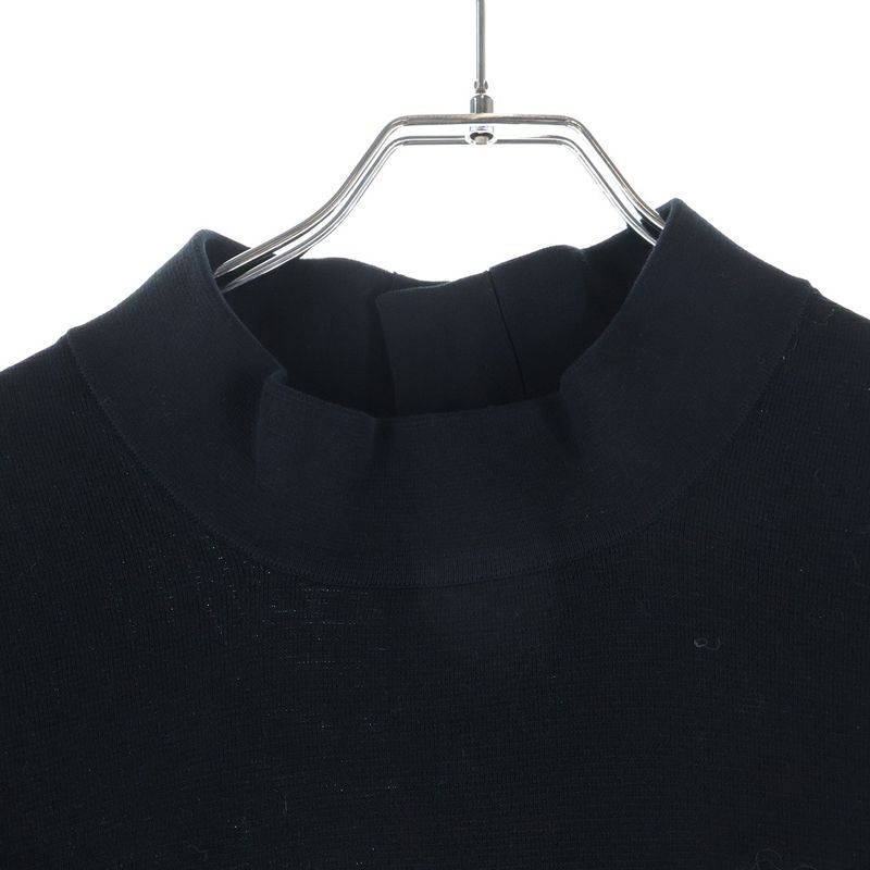 Chanel Lion Button High Neck Short Sleeve Knit Top Black Flat