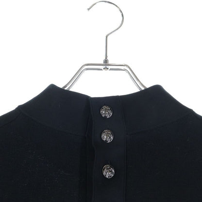 Chanel Lion Button High Neck Short Sleeve Knit Top Black Flat