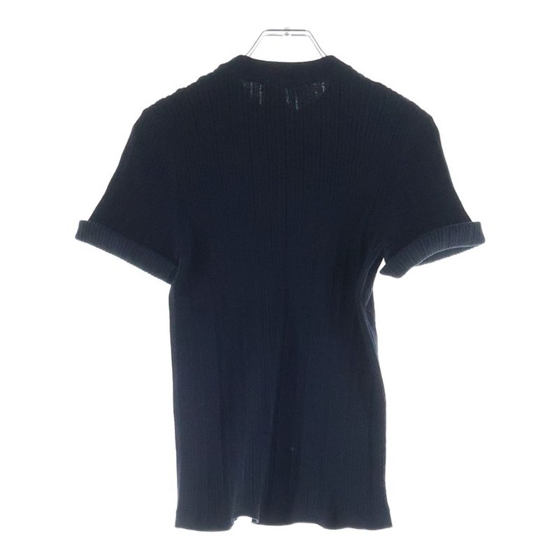 Chanel Front Logo Rib Knit Short Sleeve Top Black Flat