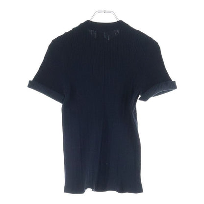 Chanel Front Logo Rib Knit Short Sleeve Top Black Flat