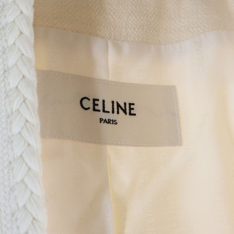 Celine Tweed Collarless Jacket White