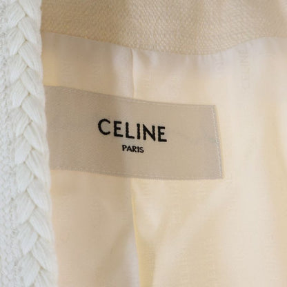 Celine Tweed Collarless Jacket White