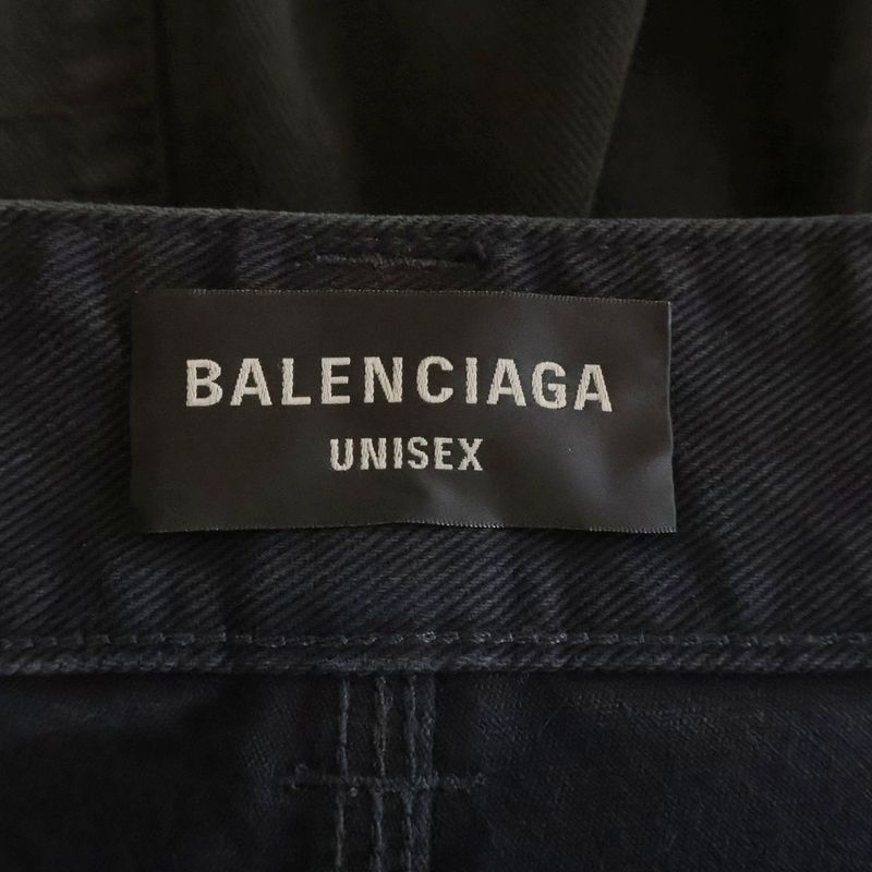 Balenciaga Grunge Ripped Off Double Knee Baggy Denim Pants Black