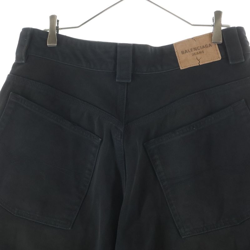 Balenciaga Grunge Ripped Off Double Knee Baggy Denim Pants Black