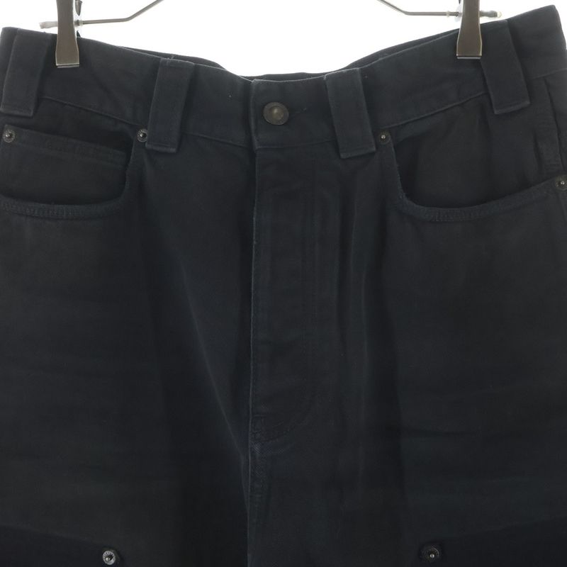 Balenciaga Grunge Ripped Off Double Knee Baggy Denim Pants Black