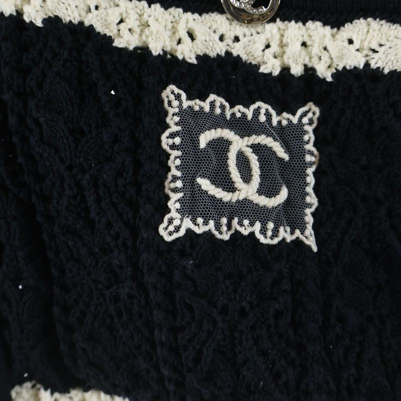 Chanel Coco Button Cardigan Black White