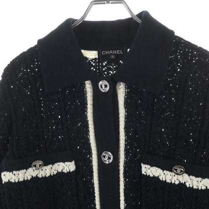 Chanel Coco Button Cardigan Black White