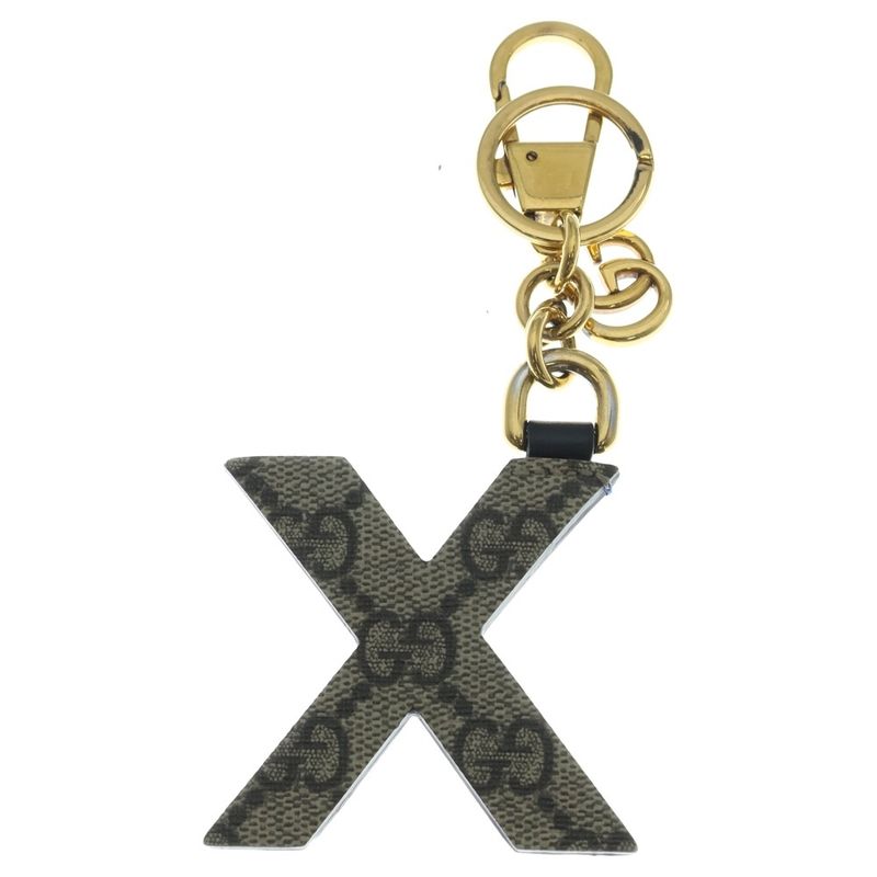 Gucci Alphabet Bag Charm Leather Key Ring Beige