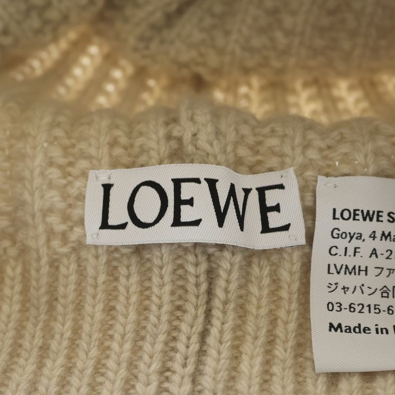Loewe Logo Embroidered Wool Knit Cap Beige