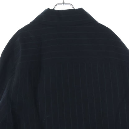 Hermes Button Virgin Wool Striped Half Zip Pullover Jacket Black