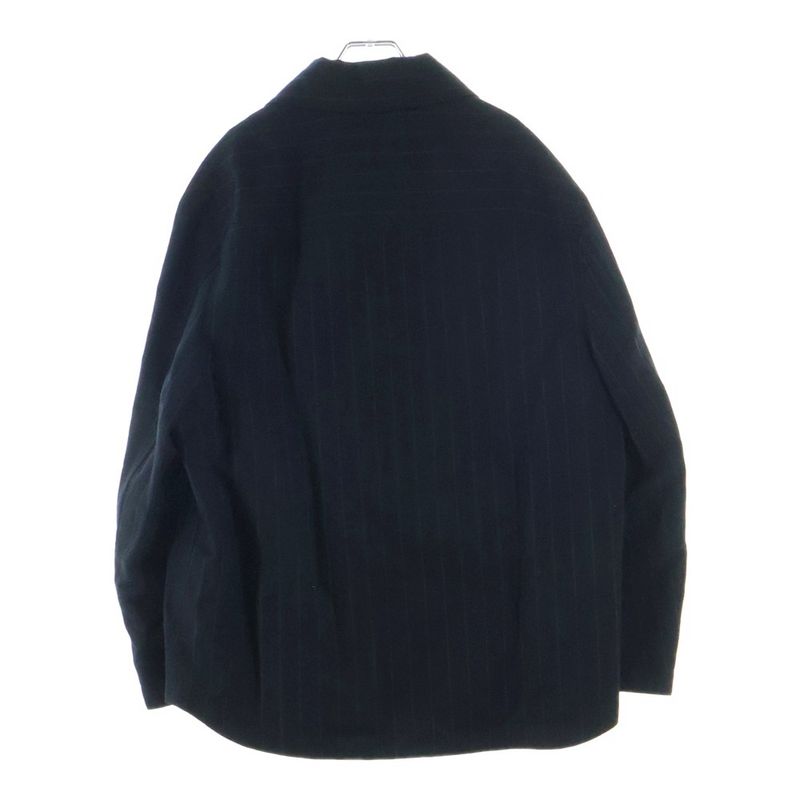 Hermes Button Virgin Wool Striped Half Zip Pullover Jacket Black