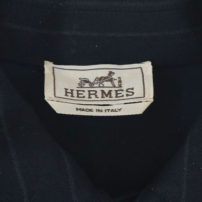 Hermes Button Virgin Wool Striped Half Zip Pullover Jacket Black
